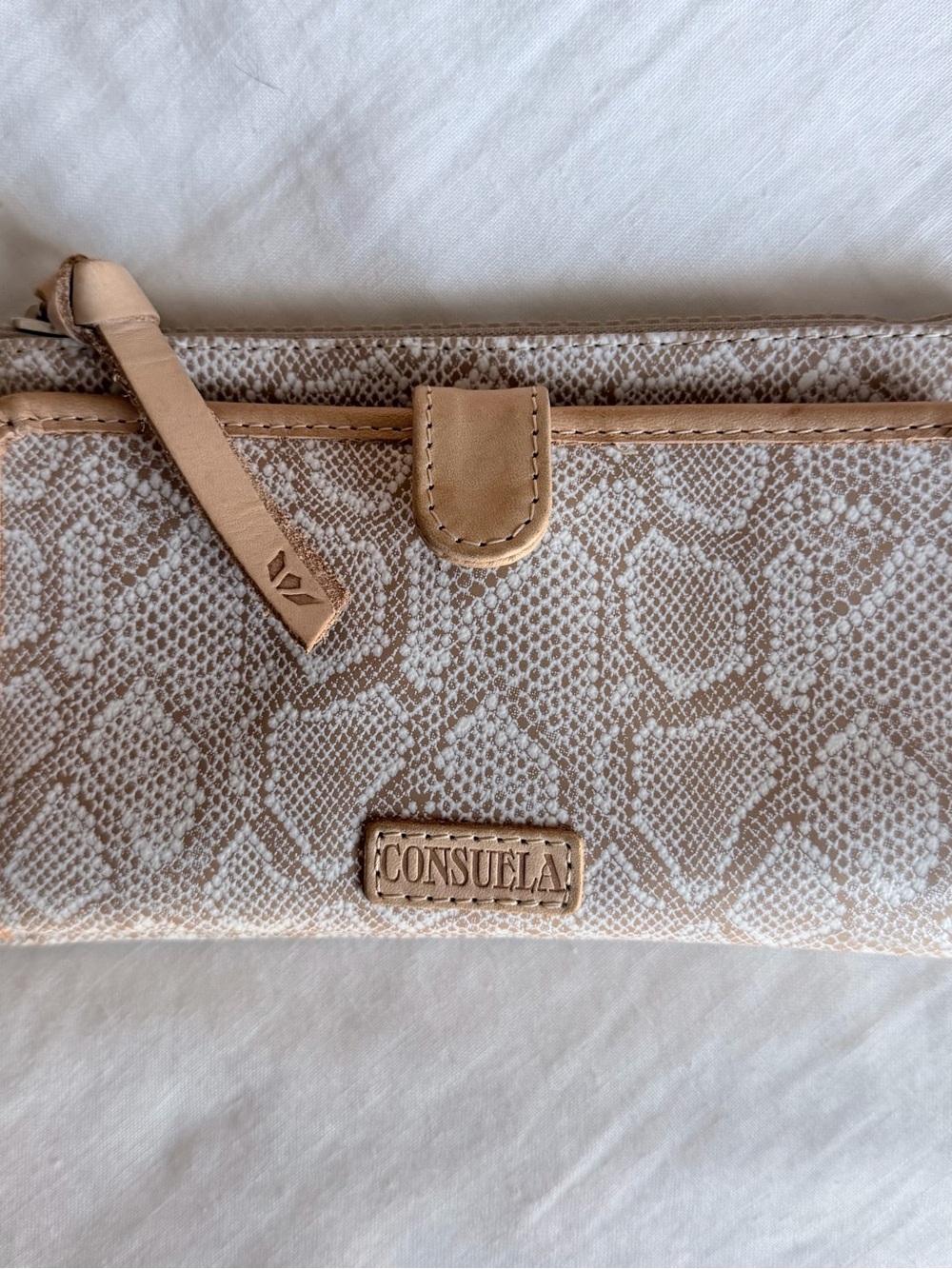 Consuela Neutral Snake-Print Zip Wallet in Beige and Cream - Picture 5 of 8